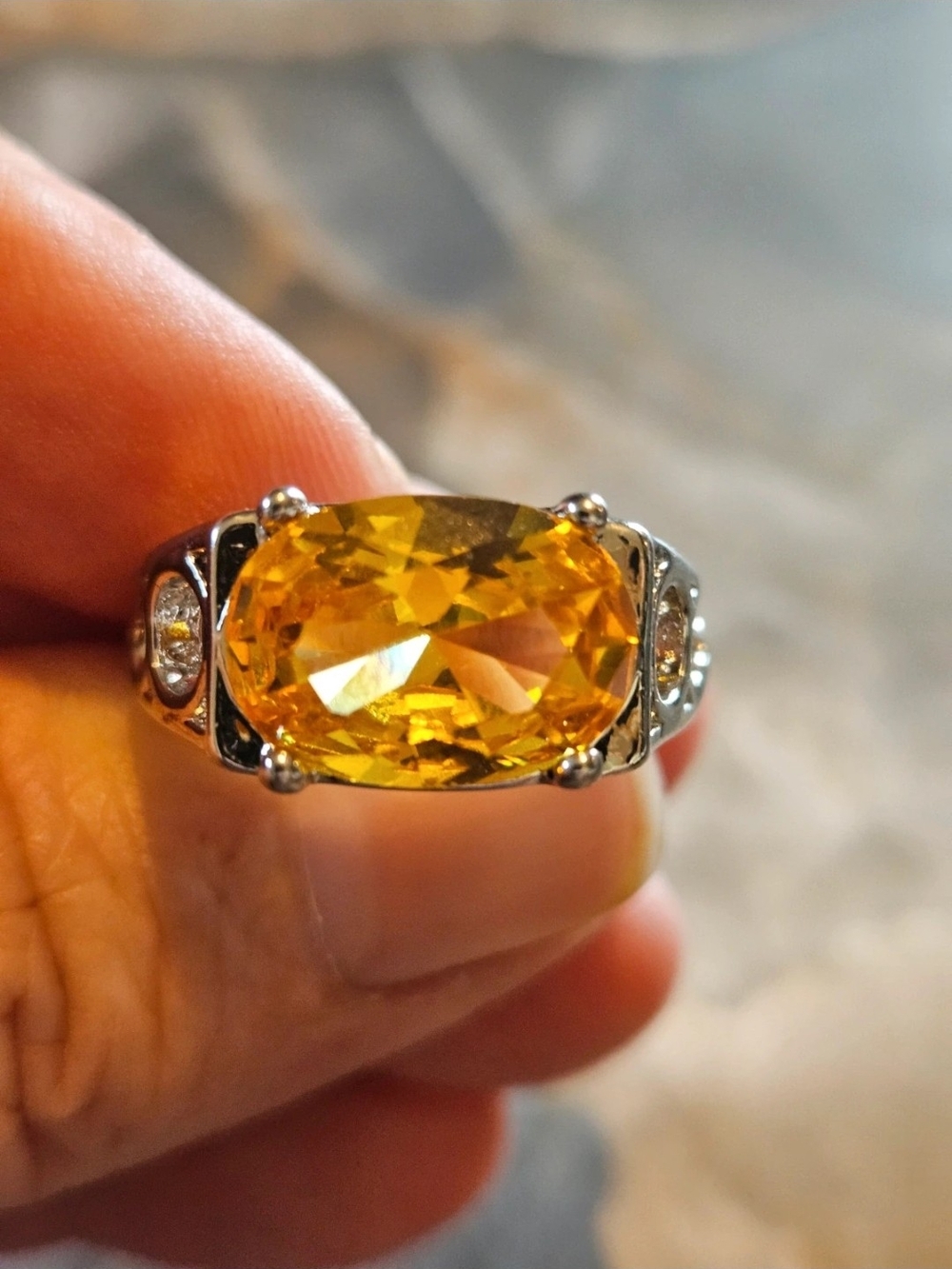Yellow Citrine Halo Ring - Women Jewelry